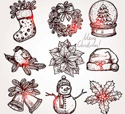 10个矢量的圣诞节素材－手绘插画：Vector hand drawn decorative illustration w